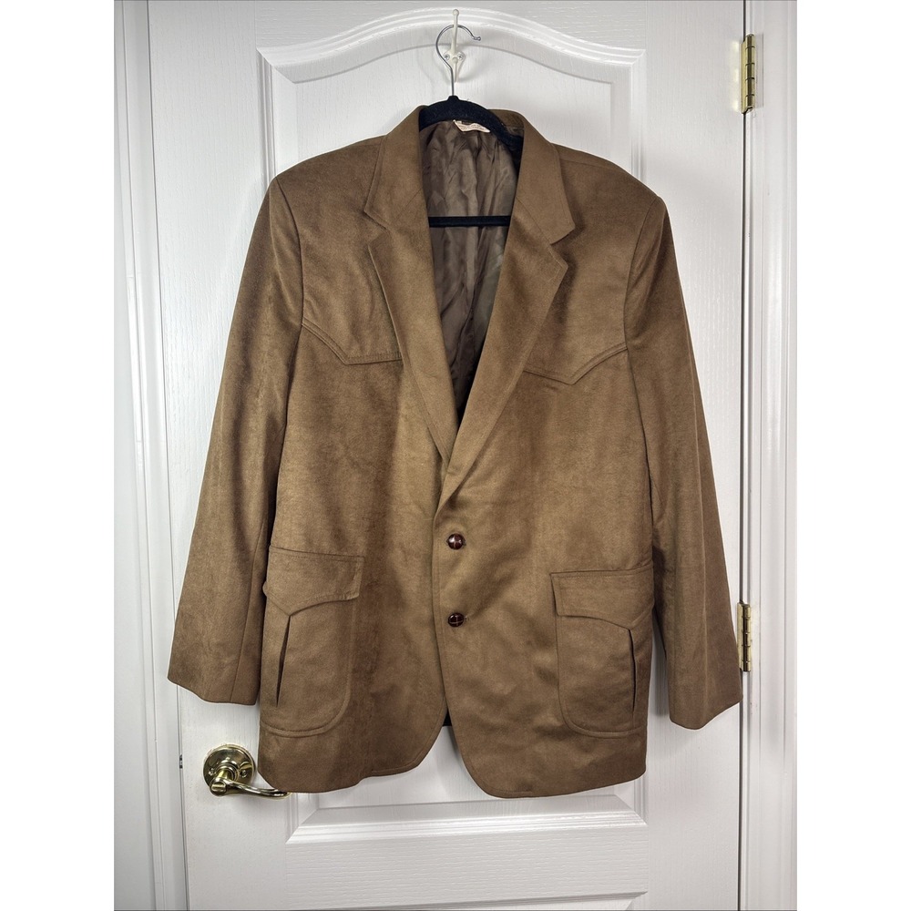 Vintage Pioneer Wear Westerner Mens Brown Faux Suede Western Blazer 48R Made USA